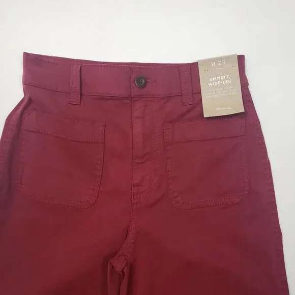 Madewell Emmett Wide-Leg Pants Women's Size 23 Claret Red Patch Pocket Edition - Picture 14 of 16